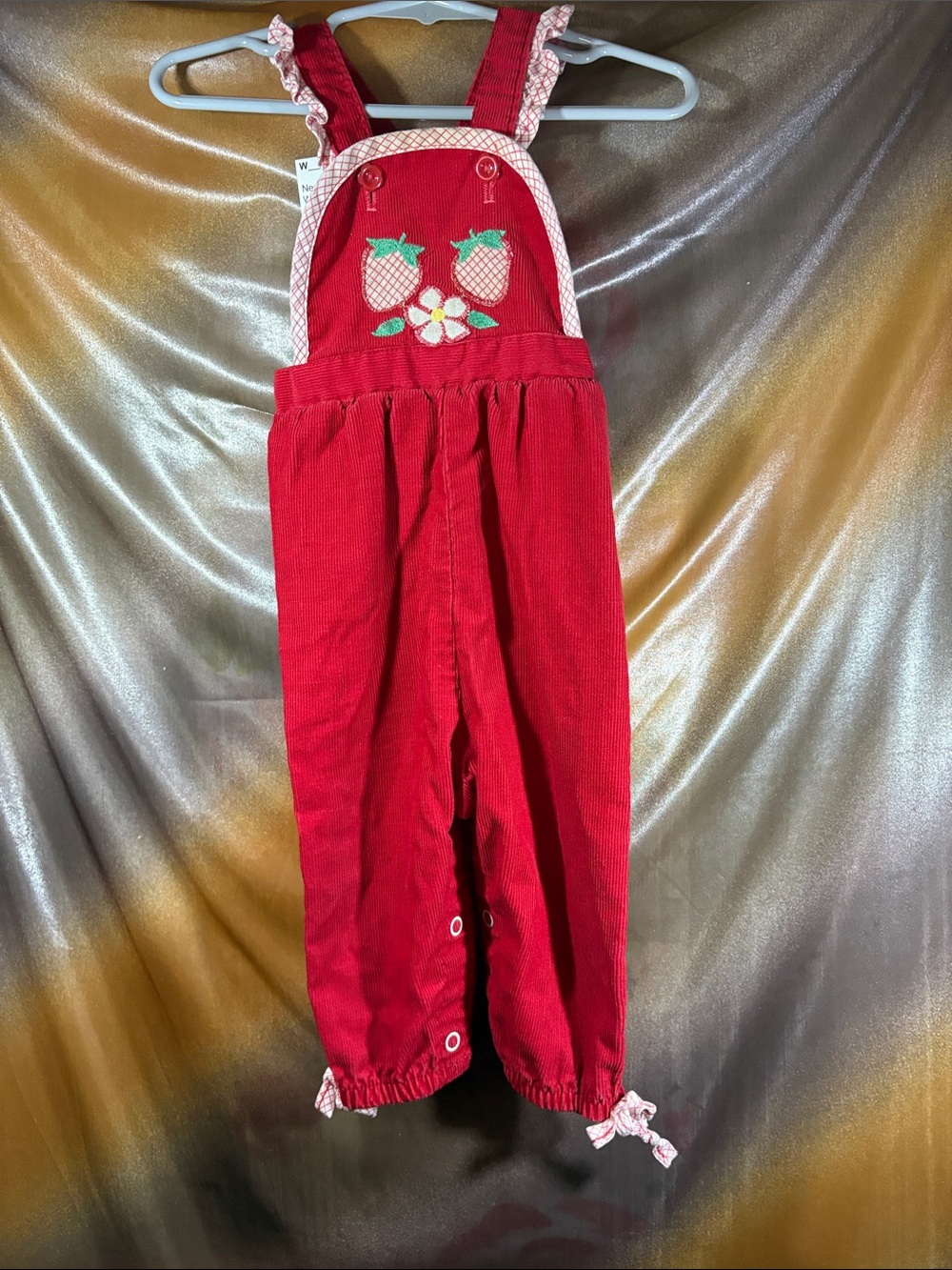 Vintage 80’s healthtex Red Corduroy Overalls with Strawberry Appliqués 411